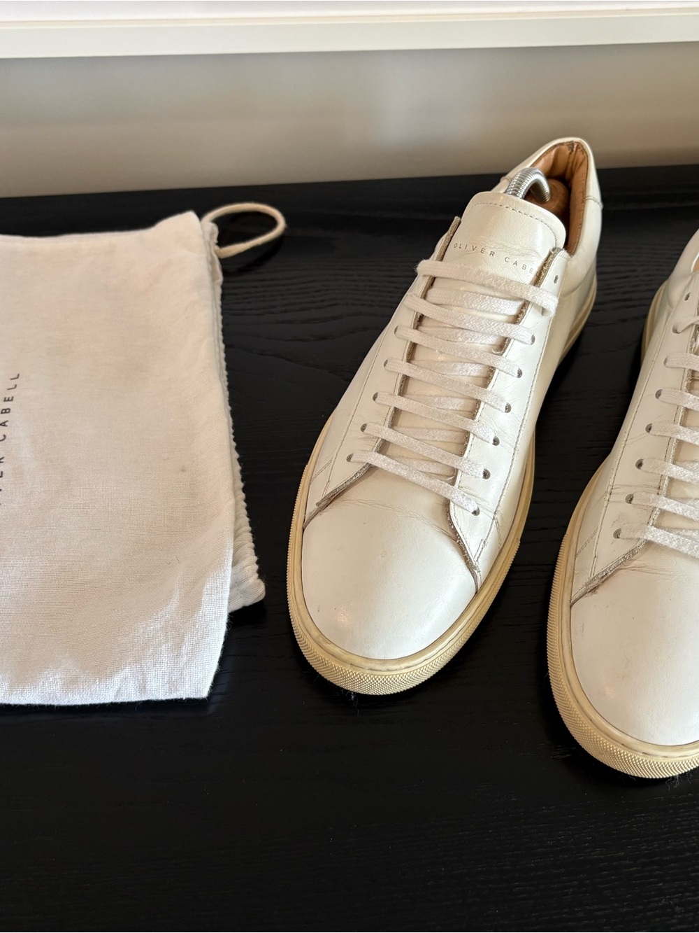 Oliver Cabell Off-White Leather Low-Top Sneakers with Cream Sole